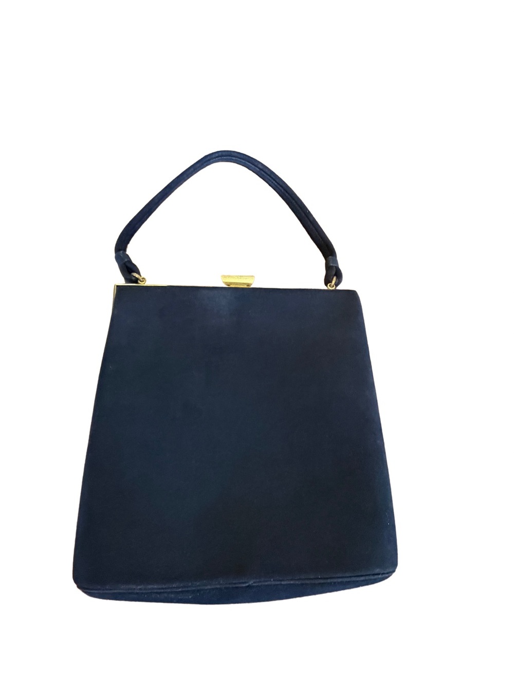 Vintage 1950s Coblentz Original Large Black Suede Handbag Square Frame 8.5"